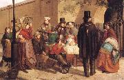Charles Hunt A Coffee Stall Westminster oil painting